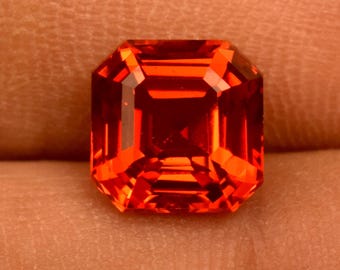 Orange Sapphire Gemstone: 3.90 Ct Square Emerald Cut, Certified
