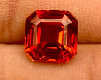 Orange Sapphire Gemstone: 5.45 Ct Square Emerald Cut Certified