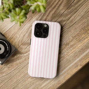 Striped Pink Tough Phone Case Protective Cover Hard Shell iPhone Samsung Galaxy Accessories, Girly iPhone Case With Pink and White Stripes