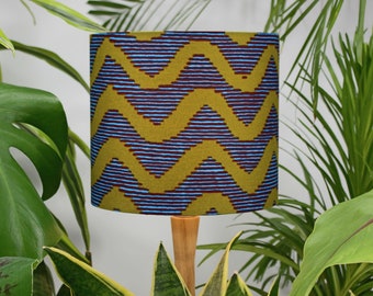 Teal & Yellow Waves African Lampshade for Table Lamp, Floor Lamp or Ceiling Pendant