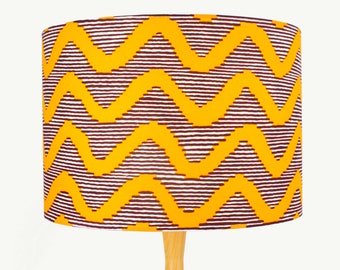 Yellow & White Waves African Lampshade for Table Lamp, Floor Lamp or Ceiling Pendant