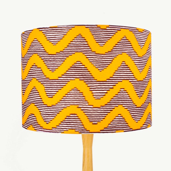 Yellow & White Waves African Lampshade for Table Lamp, Floor Lamp or Ceiling Pendant