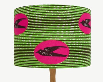 Lime Green & Hot Pink Swallow Bird African Lampshade for Table Lamp, Floor Lamp or Ceiling Pendant