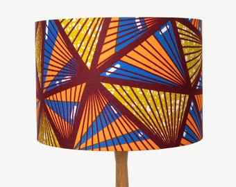 Blauer und orangefarbener geometrischer afrikanischer Lampenschirm für Tischlampe, Stehlampe oder Deckenanhänger