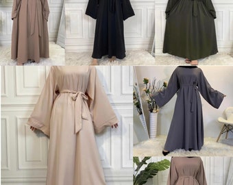 Women Closed Abaya With Belt Kaftan Maxi Jilbab Dress Kimono Robe Grey Beige Mocha Brown Olive Green Black(Black in medium sold out)