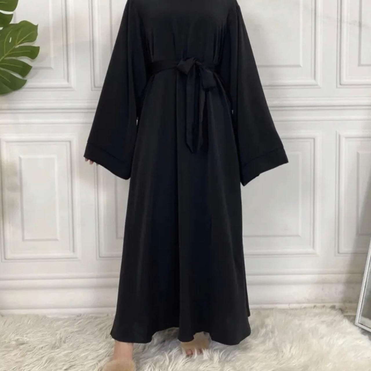 Women Closed Abaya With Belt Kaftan Maxi Jilbab Dress Kimono Robe Grey ...