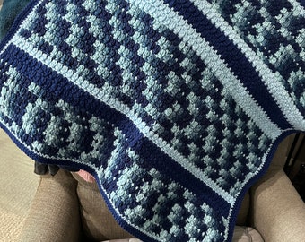 Crochet Baby Blanket Handmade - shades of blue; blue blanket; baby afghan; crochet afghan; baby gift