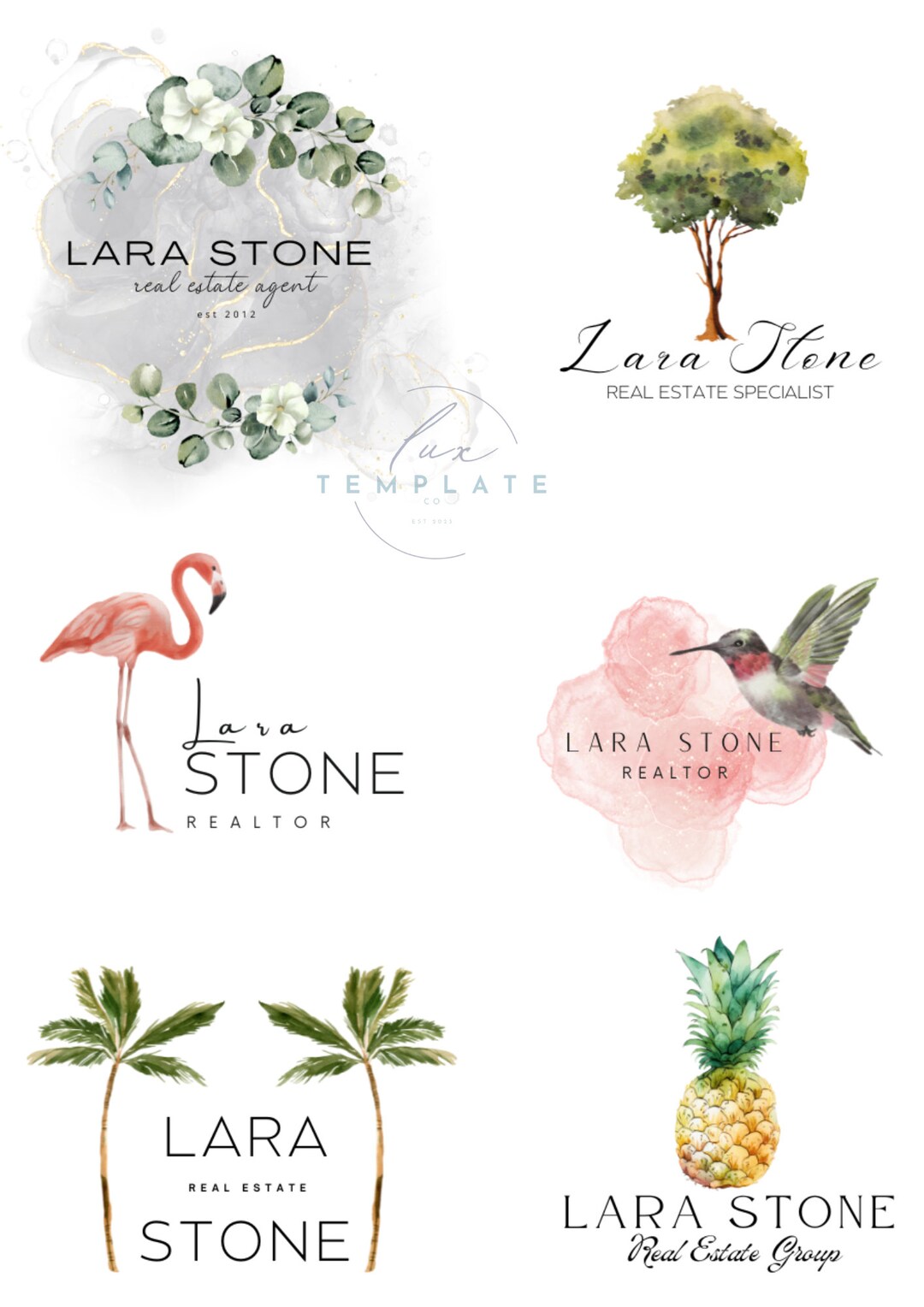 Professional Watercolor Realtor Logo Bundle of 6 Canva Etsy