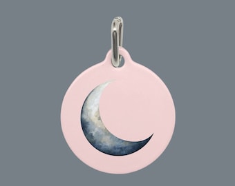 Placa de identificación Luna Moon para mascotas: placa de metal macizo para collar de perro/gato.