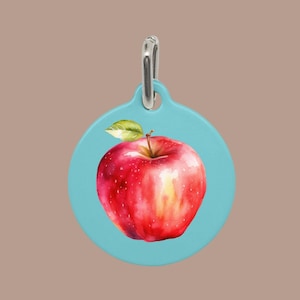 Apple Pet Id Tag, Metal Pet Id Tag with Ring, Apple Dog Id Tag, Apple Dog Tag, Apple Cat Tag, Apple Pet Tag