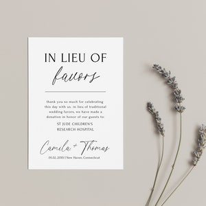 Sign Template, In Lieu of Favors Template, In Lieu of Favors Sign Wedding, In Lieu of Gifts Print, Wedding Printable, Instant Download, MIN2