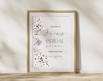 Welcome Sign Template, Faded Floral Bridal Shower Sign Template, Printable Welcome Sign, Muted Floral Sign Template, Instant Download, Aria