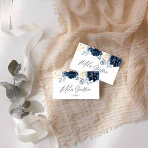 Name Card Template, Blue Floral Bridal Shower Place Card Template, Printable Name Cards, Floral Place Card Template, Instant Download, Mila image 4