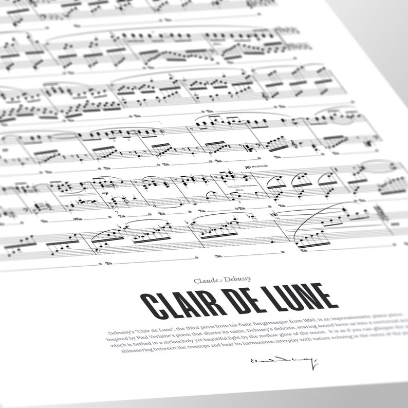 Debussy Claire De Lune Poster FULL SCORE Claude Debussy - Etsy