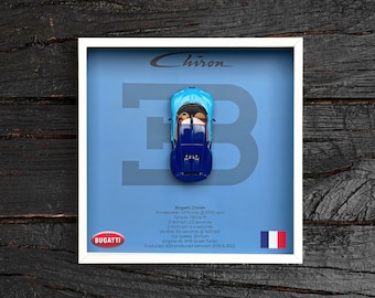Bugatti Chiron blue 3D shadow box framed gift car
