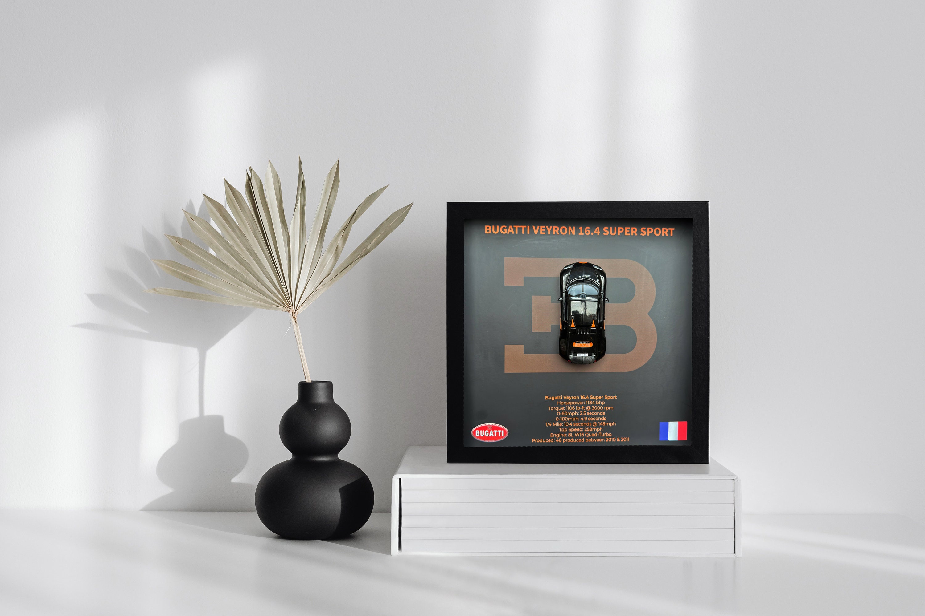 Bugatti Veyron 16.4 Super Sport Black 3D Framed shadow box framed gift car