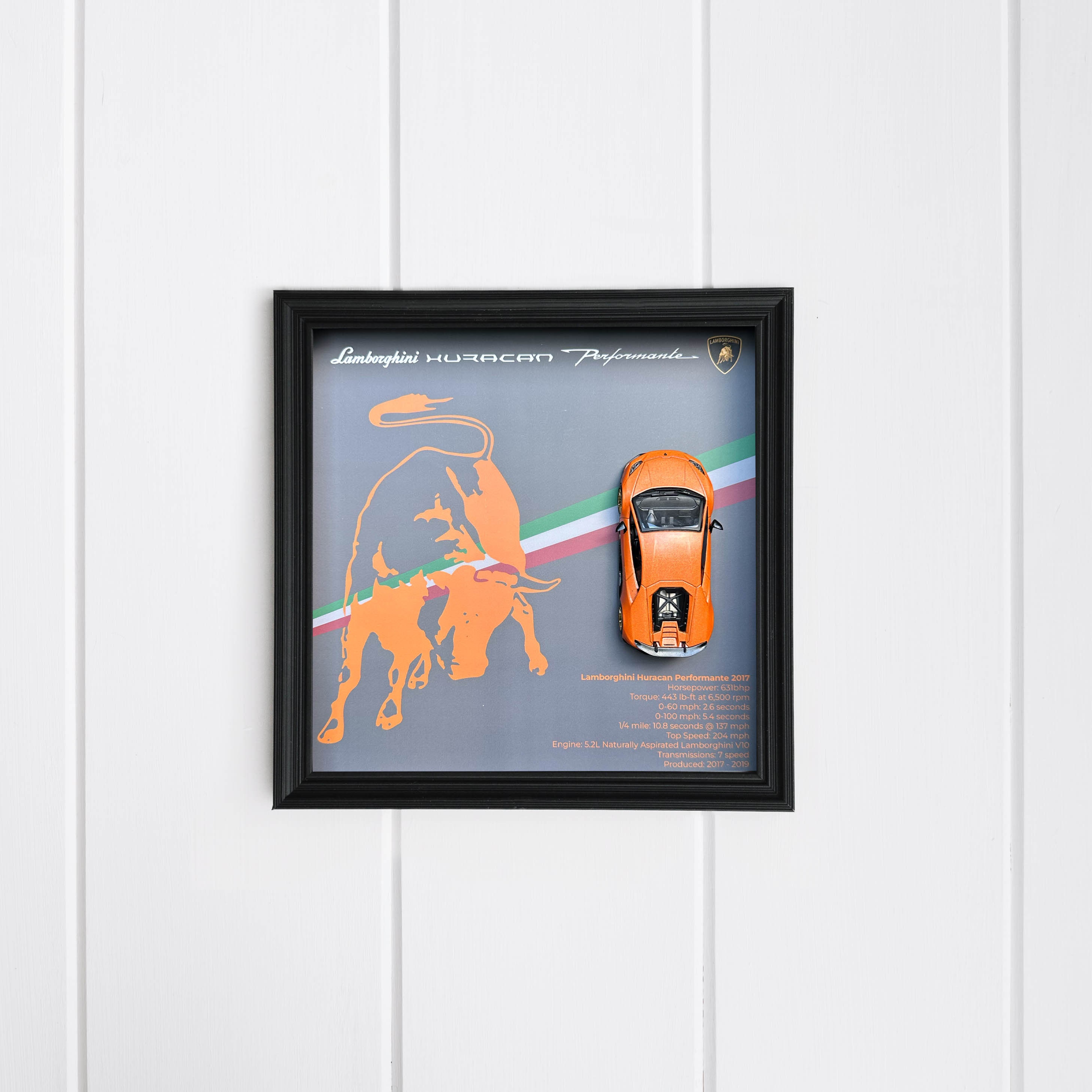 Lamborghini Huracan Performante orange 3D shadow box framed gift car