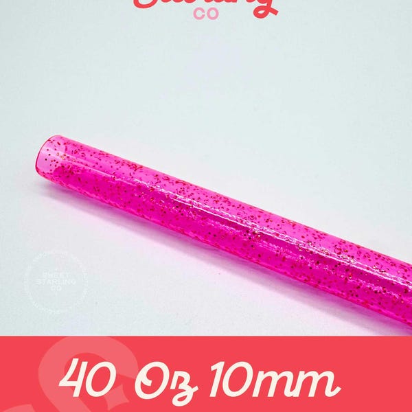 Electric Pink Glitter 40 oz Reusable Straw- Wide Fit