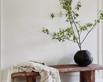 White Oak Bench, Wood Bench, Natural Wood Bench, Entryway Decor, Boho ... - Natural Wood Entryway With White Bench
