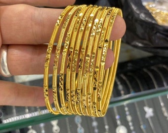 Set of 4 Gold Ajda Bracelets: 22kt Plated Dubai Jewelry