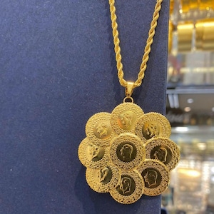 Ottoman Tugra embroidered 22 Carat Gold Plated Necklace,Quarter gold embroidered necklace,Luxury jewelry and necklaces, wedding jewelry