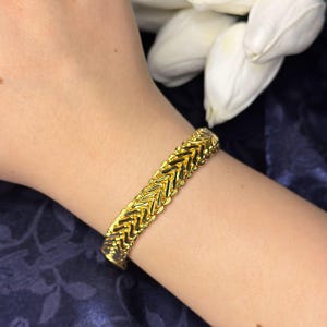 22K Gold Plated Herringbone Bracelet: Handmade Wide Chain Jewelry