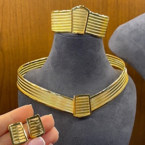 Elegant 22K Gold Plated Choker Necklace Set | Traditional Turkish Jewelry | Bracelet & Earrings | Luxury Wedding Gift for Women