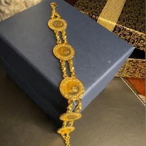 22Carats Coin Bracelet,Dubai Gold Plated Bracelet, Wedding Jewelry Bracelet, Gold Bracelet, Ancient Coin Jewelry,Gift Coin Bracelet