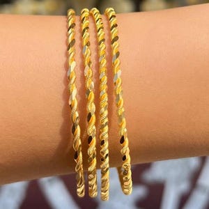 22K Gold Plated Adana İkili Burma Bracelet | Turkish Twist Bangle | Lightweight Layered Look | Gold Twisted Cuff Jewelry Gift