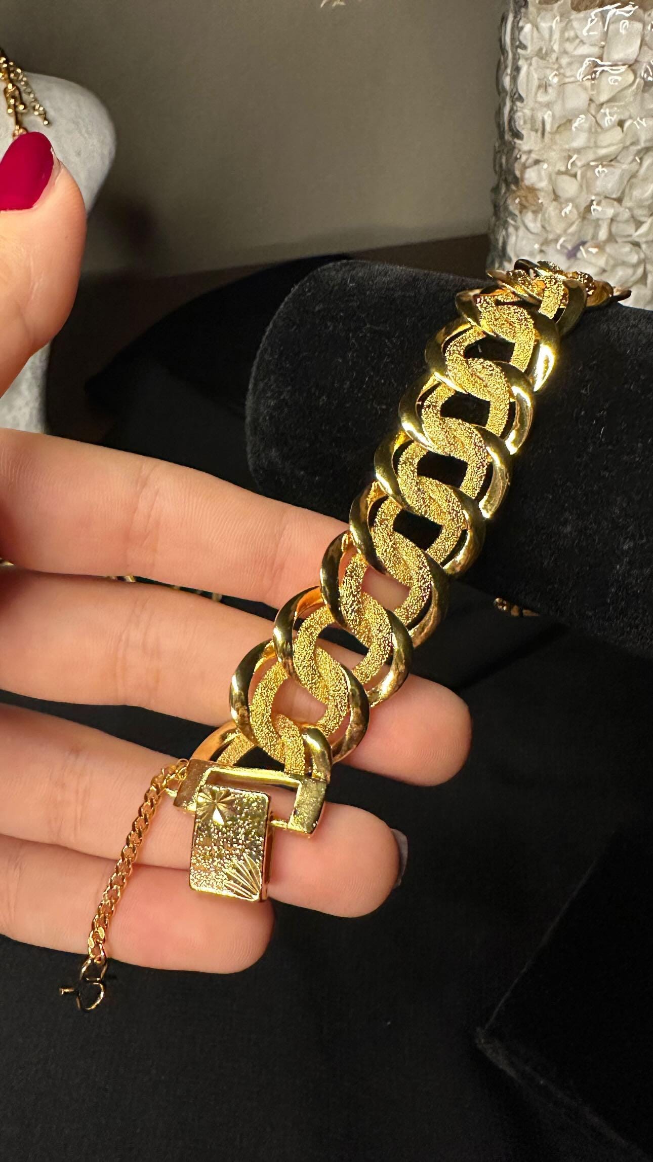 Luxury Cuban Link Chain Bracelet in Gold with Crystal Clasp 14k Solid Gold Monaco Miami Cuban Link Brracelet 7-8 inch  main image 4
