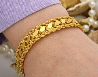 Pulsera de lentejuelas hecha a mano bañada en oro de 22 quilates: elegante joyería turca