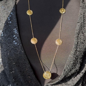 22K Gold Plated Ottoman Coin Necklace – Long Statement Chain, Handmade Turkish Jewelry, Elegant Layering Piece, Vintage Inspired Pendant