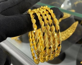 22K Gold Plated Twist Bangles: Handmade Turkish Stacking Bracelet Set