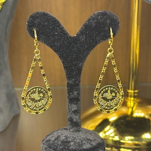 22K vergulde Ottomaanse muntoorbellen: druppelvormige filigraan statement sieraden