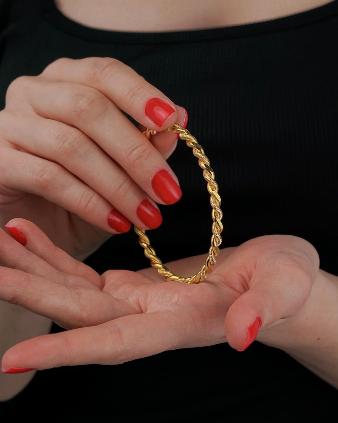 22Kゴールドメッキ編み込みブレスレットセット：手作りのニット