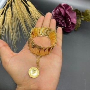 22K Gold Plated Turkish Coin Bracelet | 21 Row Çeyrekli Ottoman Bilezik | Traditional Wedding Jewelry | Gold Coin Bridal Bracelet Gift