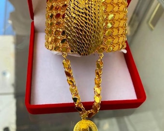 Pulsera turca de lentejuelas chapada en oro de 22 quilates con dije de moneda de Atatürk