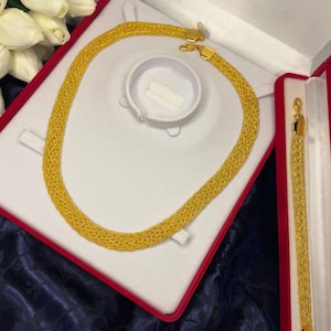 22K Gold Plated Handmade Braided Necklace & Bracelet Set – Elegant Turkish Jewelry, Statement Wedding Gift, Luxurious Jewelry for Women