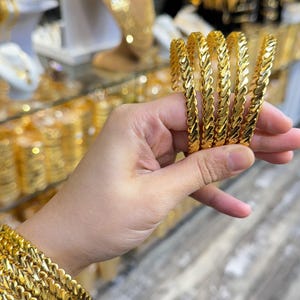 22K Gold Plated Adana Üçlü Burma Bangles – Handmade Turkish Triple Twist Bracelet Set – Bridal Jewelry, Gift for Her, Traditional Gold Look