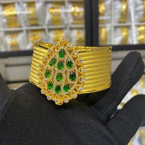 22K Gold plated bracelet with green agate stone,Turkish bracelet models,wedding jewelry,gift charms,flashy jewelry, Dubai jewelry