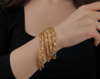 22Kゴールドメッキ編み込みブレスレットセット：手作りのニット