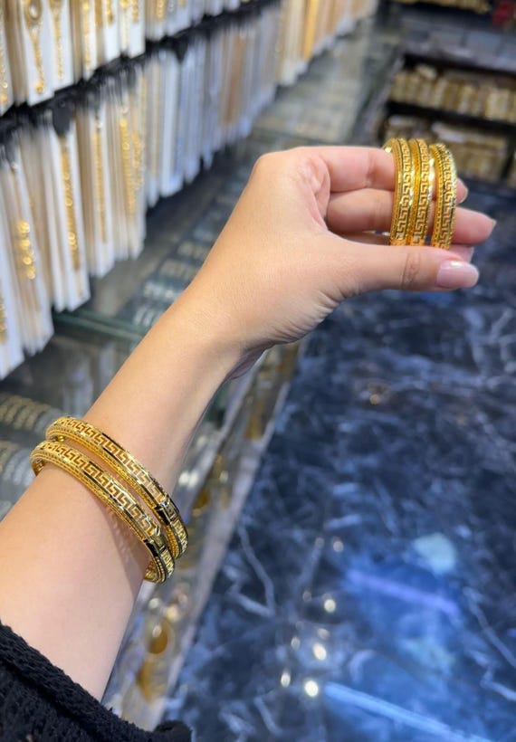 22K Gold Plated Bangle Bracelet: Handmade Greek Key Design - Etsy