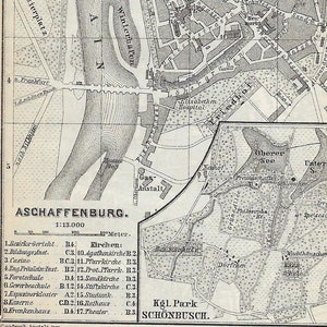 1883 ASCHAFFENBURG Stadtplan Antike Deutsche Karte Aschaffenburg Karte Stadt Bayern Poster Wanderlust Geschenkidee Stadt Bayern Vintage Travel Guide Druck