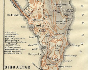 1913年 - ヴィンテージ ジブラルタル市地図 イギリス ジブラルタル