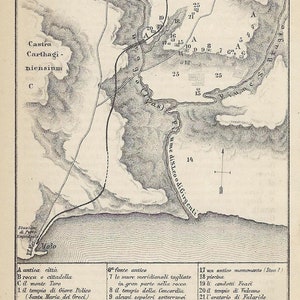 1875 antieke AGRIGENTO kaart Sicilië Italië vintage kaart Italiaanse muur kunst vallei van de tempels print antieke kaart cadeau vintage historische kaart
