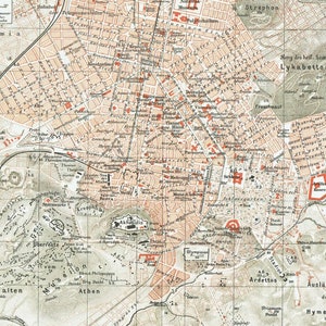 1903 Athen Stadtplan Athen Straßenkarte Vintage Stadtplan Griechenland Landkarte Wohnkultur Stadtplan Wandkunst Athen Geschenk Griechenland Stadtplan Akropolis