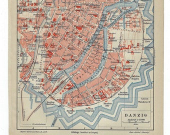 ヴィンテージバーゼル市地図 銅版画 スイスの都市 18世紀頃 アンティーク地図 ヴィンテージ ダンツィヒ グダニスク市地図ポスター: 1933 年 歴史的