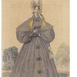 Grabado antiguo de MODA VIENA de 1835. Grabado original de moda femenina. Arte mural de moda coloreado a mano. Decoración del hogar de moda del siglo XIX. 189 años de antigüedad.