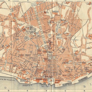 1913 - Antique LISBON City Map Vintage Lisbon Map Portugal Wall Art Portuguese Town Map Lisbon City Map Wall Art Lisboa Map Home Decor