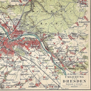 1897 Antique DRESDEN  Map Germany Antique Print Surroundngs Dresden Map Vintage Dresden Wall Art 19Th Century German Map City Map Wall Decor